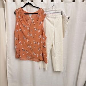 2 piece set size 4X top  18 pant Elegant White Women's Pants